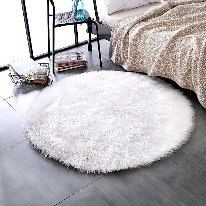 LEEVAN Super Soft Faux Fur Sheepskin Rug Shaggy Rug Round Area Rugs Floor Mat Home Decorator Carp... | Amazon (US)