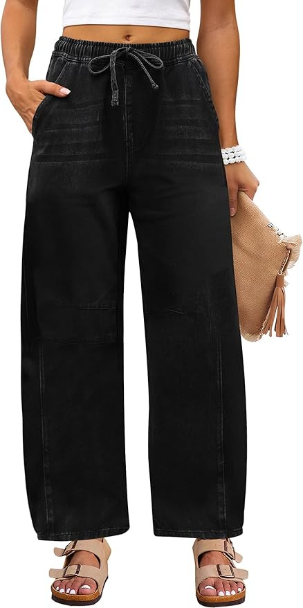 ANRABESS Women Barrel Jeans High Waisted Wide Leg Drawstring Denim Pants Y2K Baggy Loose Fit Trou... | Amazon (US)