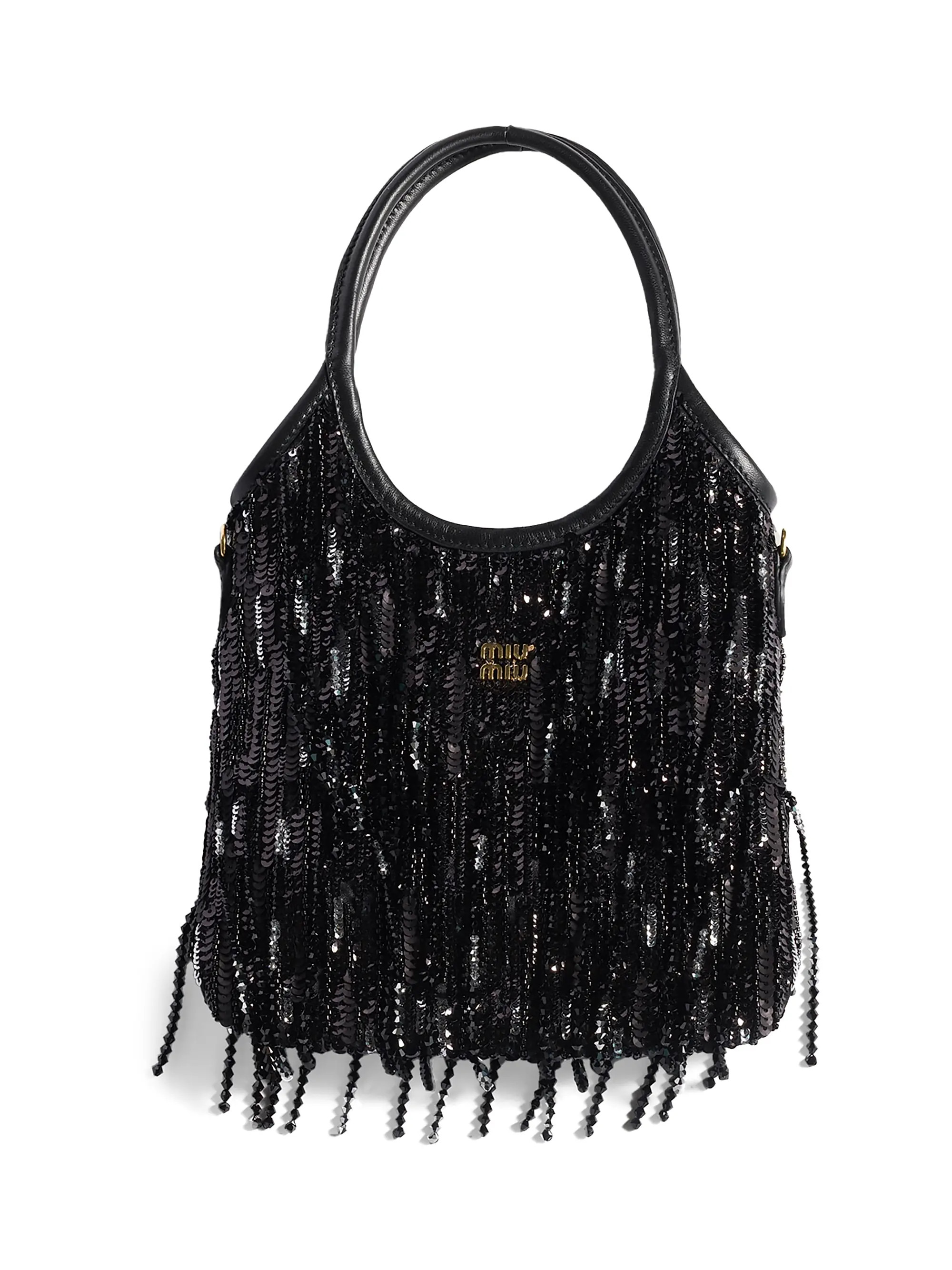 Ivy Satin Top Handle Handbag with Crystal and Sequin Fringe | Saks Fifth Avenue
