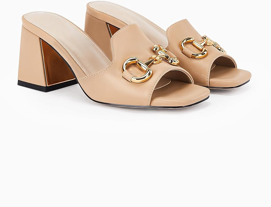 gihubafuil Women's Sandals Peep Toe Slides Chunky Heel Mules Single Band Comfort Slip-on Shoes wi... | Amazon (US)