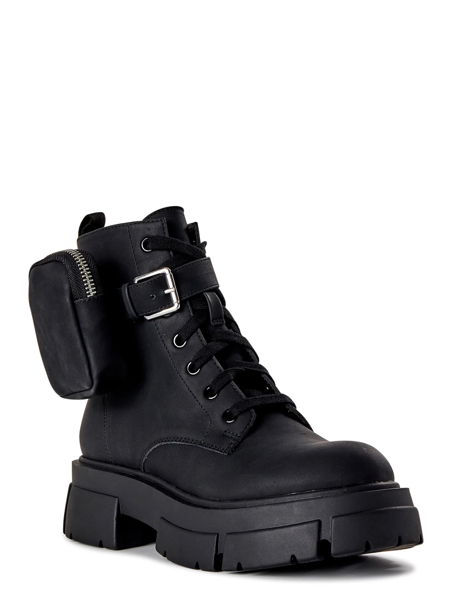 No Boundaries Women's Lug Combat Boots with Side Pouch - Walmart.com | Walmart (US)