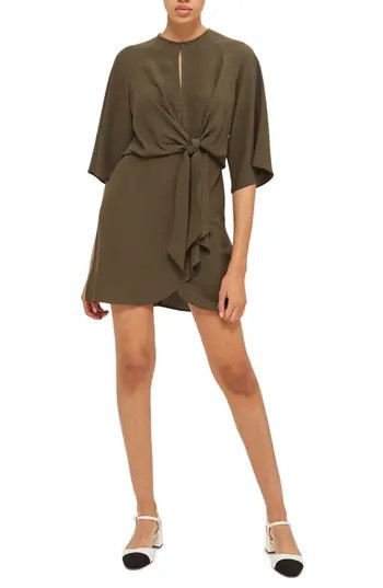 Women's Topshop Tie Front Minidress, Size 4 US (fits like 0-2) - Green | Nordstrom