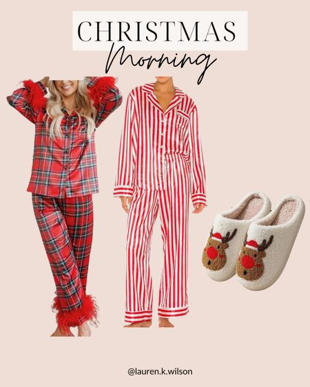 Christmas pajamas, sleepwear, loungewear, amazon, stripes, plaid, feather trim, reindeer slippers 

#LTKSeasonal #LTKstyletip #LTKHoliday