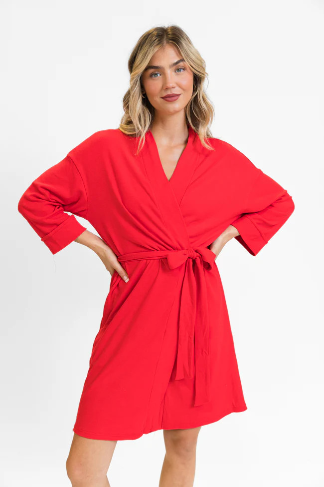Drifting Off Red Ribbed Robe | Pink Lily