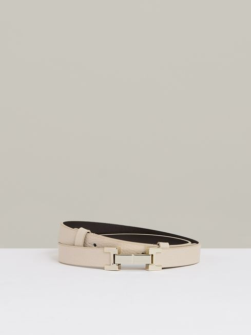 Reiss Stone Hayley Leather Square Hinge Belt | Reiss US