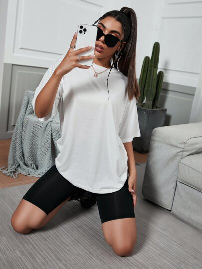 Solid Drop Shoulder Tee | SHEIN