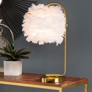 Cecily 21"H White Faux Feather & Gold Task Lamp - 21 x 12 x 12 | Bed Bath & Beyond