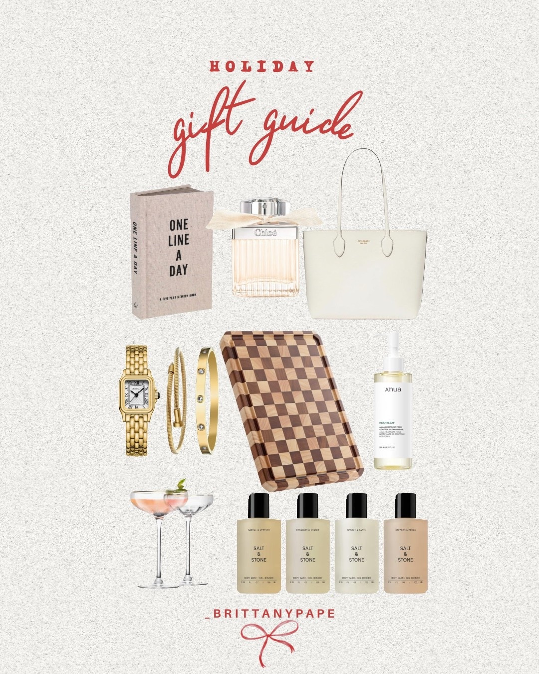 Holiday gift guide for her 🎁❤️🎄
All linked below, happy shopping !



#katespadepurse #goldwatch #goldbracelet #uggs #cuttingboard #koreanskincare #facewash #journal #wineglasses #martiniglasses #chloepurfume #perfume #bodywash #giftset #purse #christmasgift #giftsforher 

#LTKGiftGuide #LTKHoliday #LTKFindsUnder50