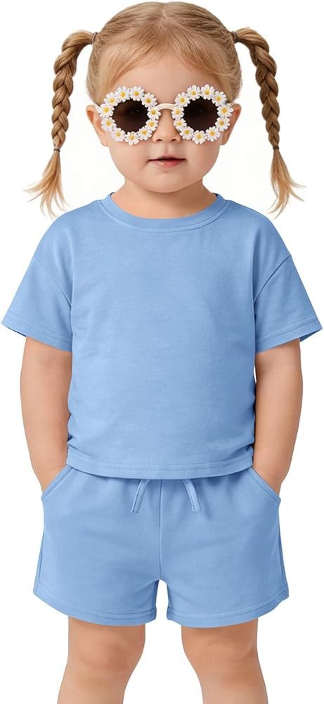 Haloumoning Toddler Baby Girl 2 Piece Summer Outfits Little Kids Short Sleeve T-Shirts and Shorts... | Amazon (US)