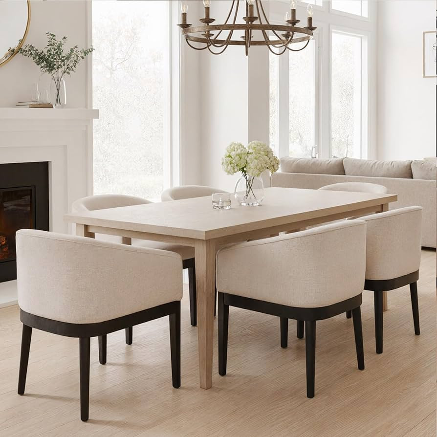 Mid Century Modern Upholstered Barrel Dining Chairs with Arms Set of 6, Farmhouse Linen Kitchen &... | Amazon (US)