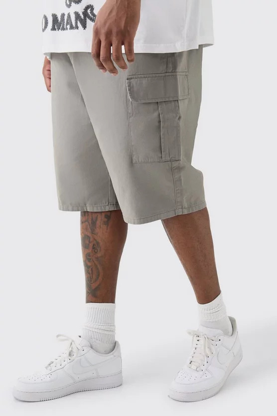 Plus Elastic Waist Relaxed Fit Cargo Jorts | boohooMAN (US & Canada)