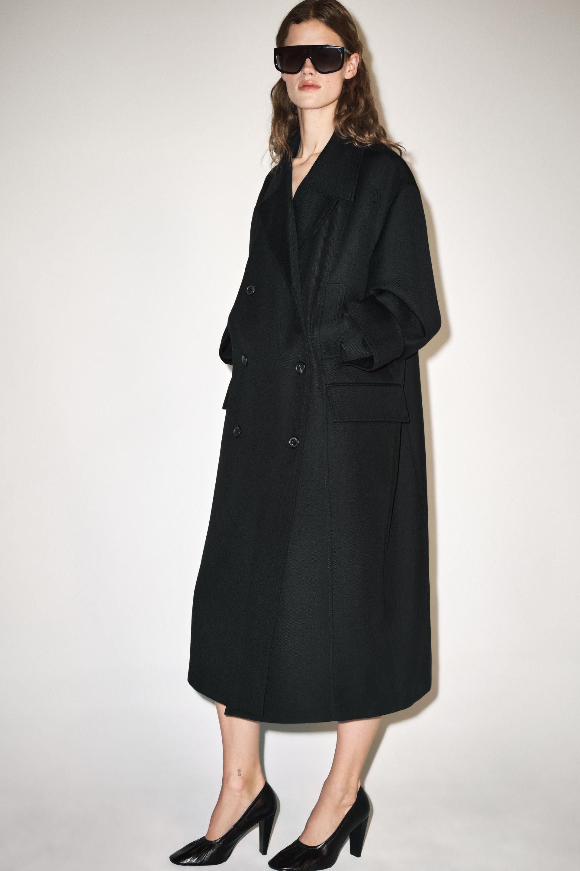 Zara - Zw Collection 100% Wool Coat - Black - M - Woman | Zara UK