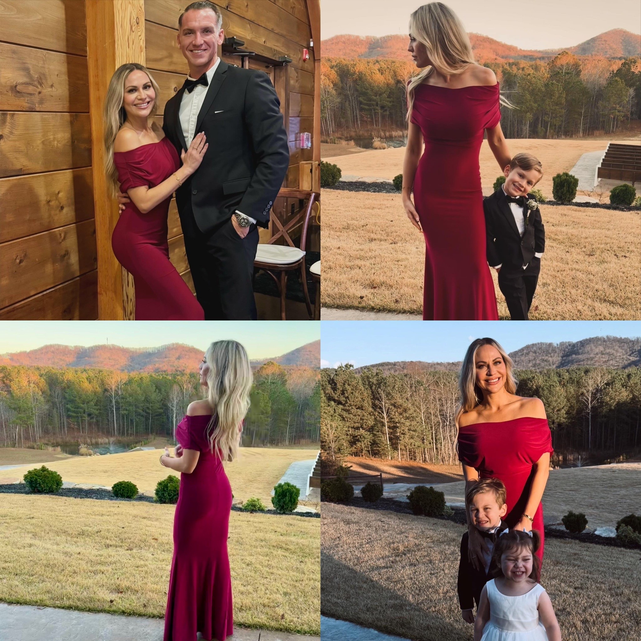 Burgundy season 🍓♥️💃🏼🥀 LOVED this dress I wore to my cousins wedding! Floor length & off the shoulder details. Gave me such a beautiful shape. Wearing the 2. Also comes in black!#weddingguestdress 

#LTKWedding #LTKSeasonal #LTKHoliday