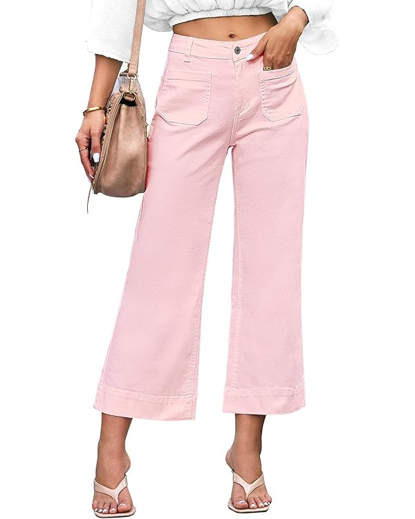 luvamia Wide Leg Jeans for Women Trendy High Waisted Flare Jeans Cropped Denim Pants Stretchy Bag... | Amazon (US)