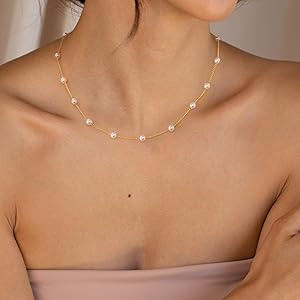Dainty Pearl Pendant Necklaces for Women 14K Gold Plated Handmade Layered Pearl Chain Necklace De... | Amazon (US)
