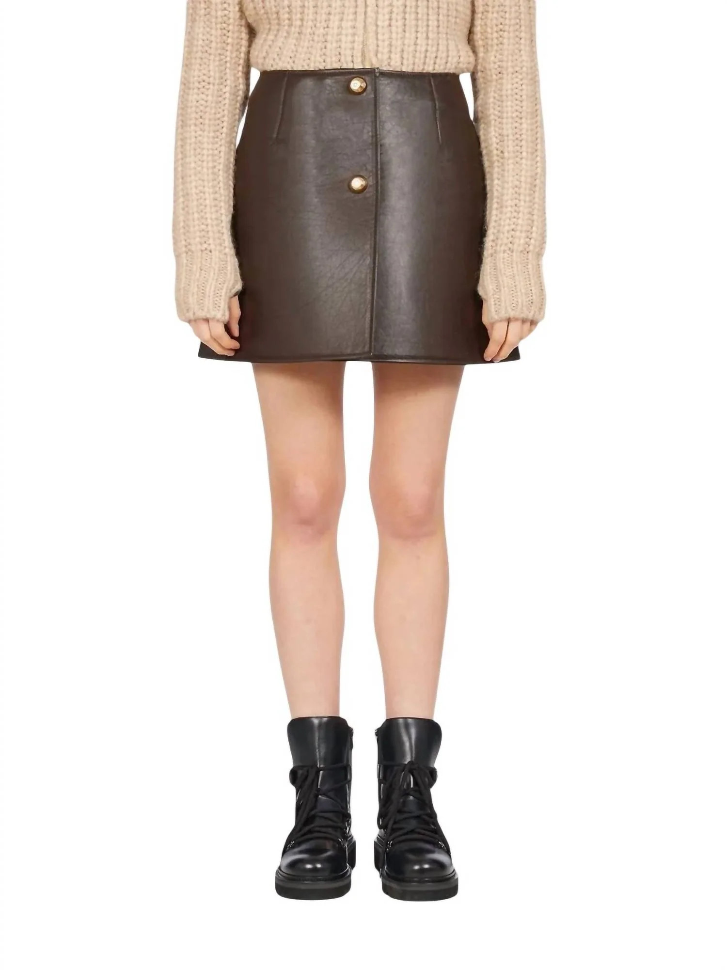 A Line Leather Mini Skirt In Brown | Shop Simon