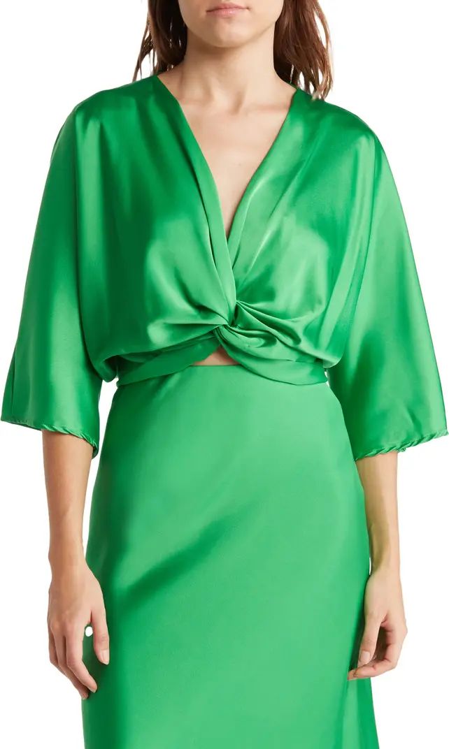Plunge Neck Long Sleeve Twisted Knot Satin Top | Nordstrom Rack