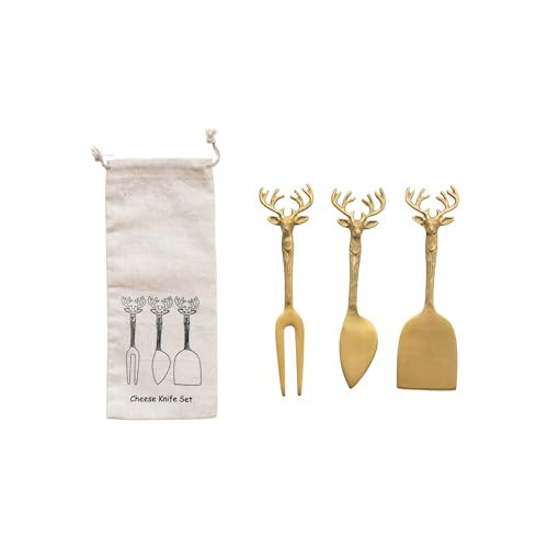 Creative Co-Op Reindeer Handle Brass Cheese Knives, Brass, Set of 3 | Amazon (US)