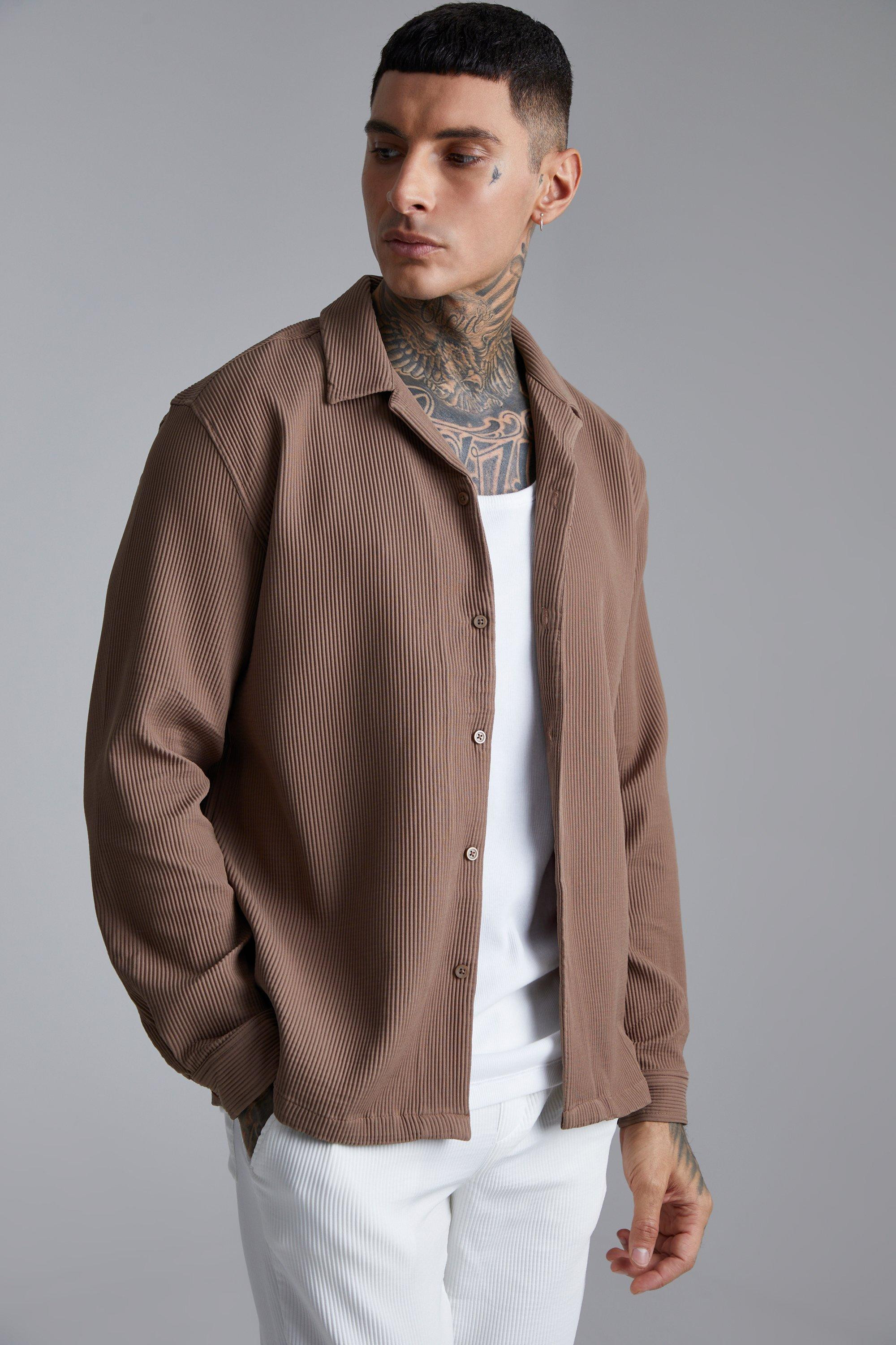 Long Sleeve Oversized Revere Pleated Shirt | boohooMAN (US & Canada)
