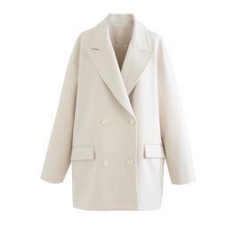 Oversized Notch Lapel Double-Breasted Blazer in Ivory | Chicwish