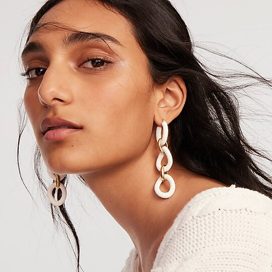 Cotton raffia-wrapped chain earrings | J. Crew US