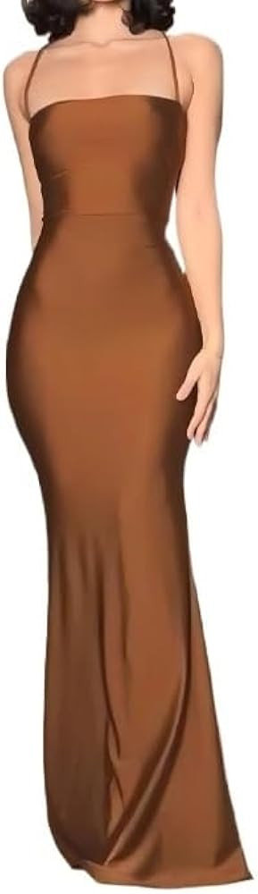 2025 Spring New Solid Color Strapless Backless Hollow Lace Up Slim Fit Dress for Women | Amazon (US)