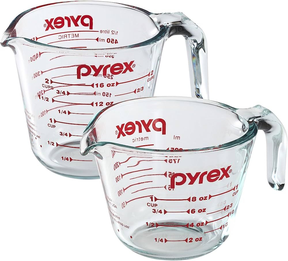 Pyrex Prepware 2-Piece Glass Measuring Set, 1 and 2-Cup, 2 Pack, Clear | Amazon (US)