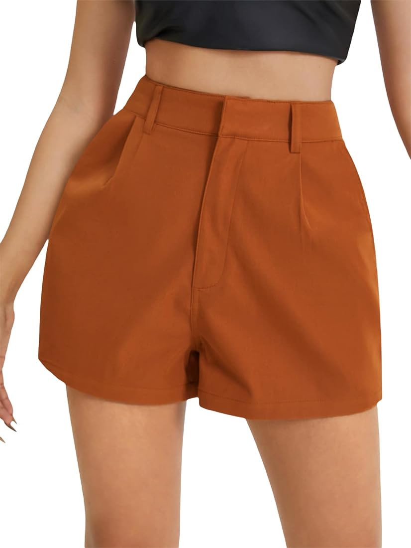 Floerns Women's Casual Solid High Waist Wide Leg Shorts with Pocket | Amazon (US)