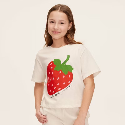 Girls' Strawberry Short Sleeve Graphic T-Shirt - kate spade new york x Target Cream | Target