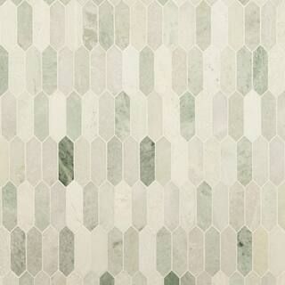 MSI Icelandic Green Picket 10 in. x 13.78 in. Polished Marble Mesh-Mounted Mosaic Wall Tile (9.7 ... | The Home Depot
