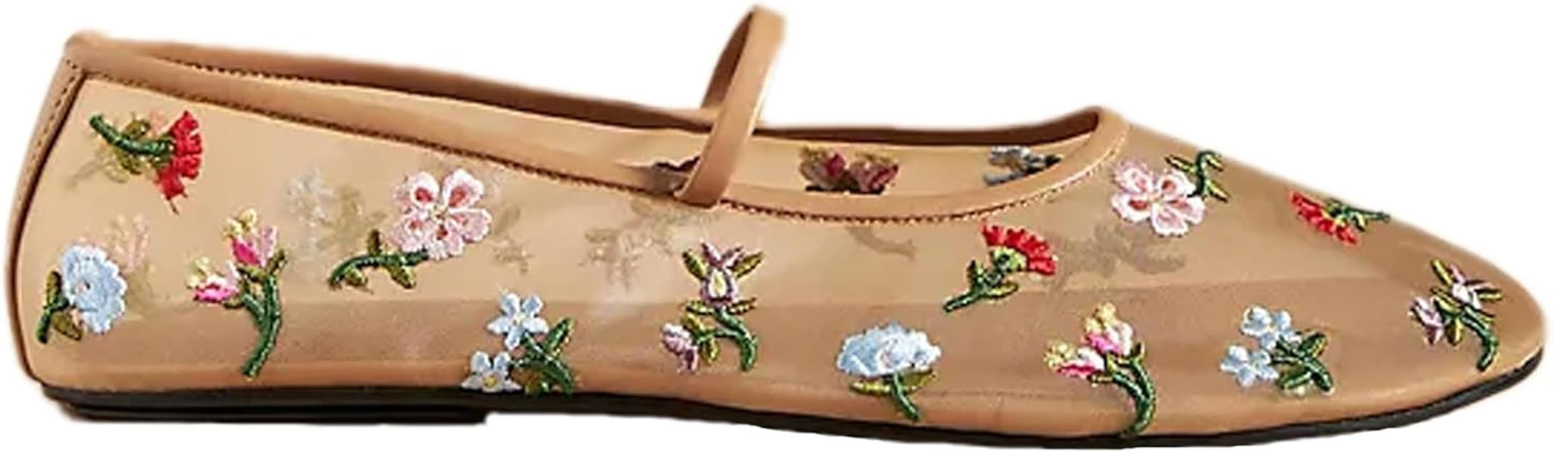 Mesh Ballet Flats for Women Embroidered Floral Mary Jane Flats Comfortable Casual Daily Dress Bal... | Amazon (US)