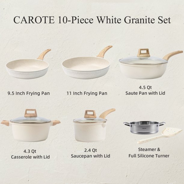 Carote Nonstick Pots and Pans Set,10 Pcs Induction Kitchen Cookware Sets (White Granite) | Walmart (US)