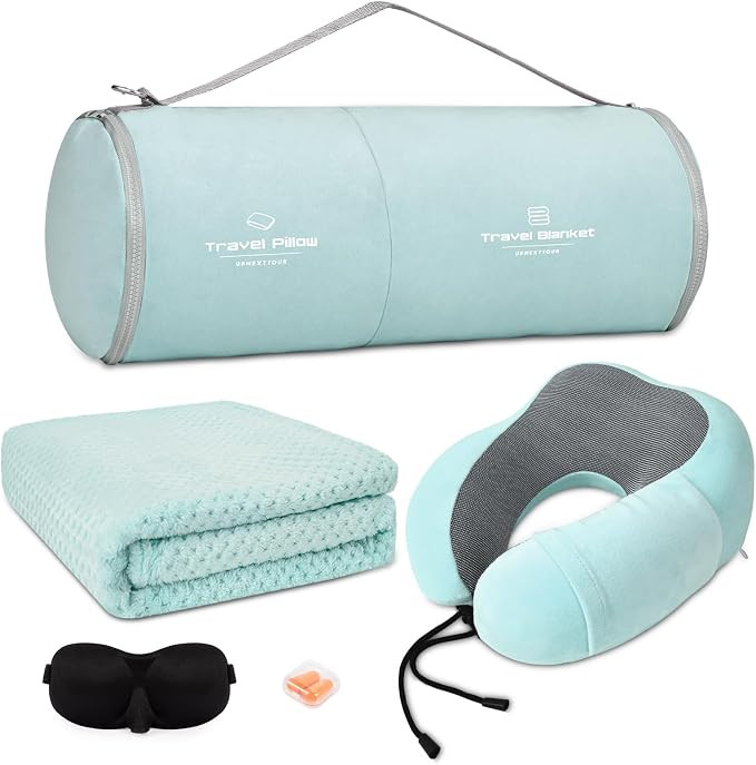 urnexttour Travel Pillow and Blanket Set Neck Pillows Soft Blankets with Sleep Mask Travel Essent... | Amazon (US)