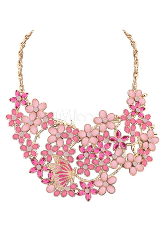 Pink Boho Necklace Women's Flower Shape Statement Necklace | Milanoo
