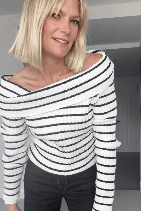 Striped Off-Shoulder Long Sleeve Sweater Top | Cupshe US