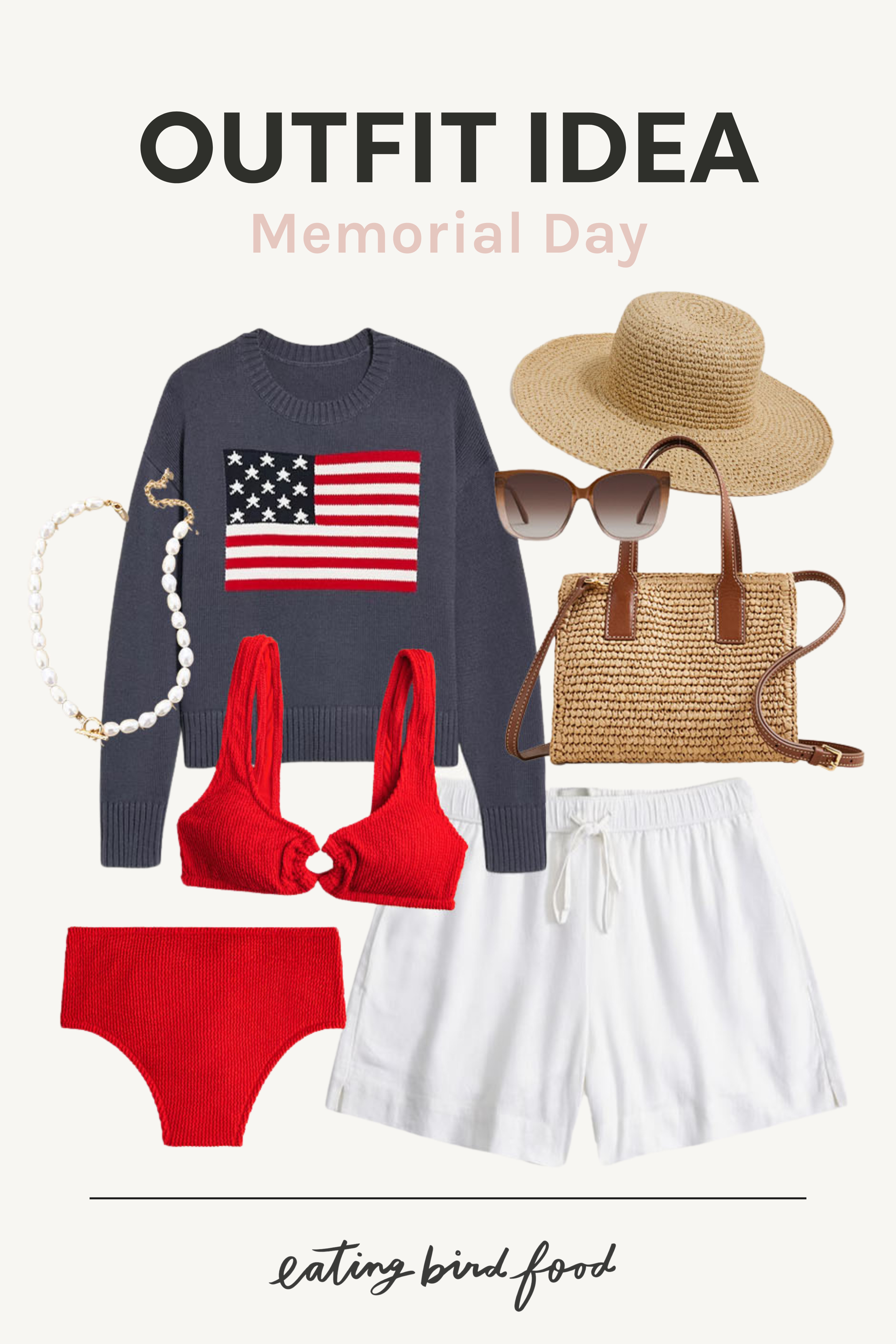 Memorial Day Outfit | Memorial Day Look | Red White and Blue Outfit | USA Sweater | Red Swimsuit 

 #LTKSeasonal #LTKFindsUnder100 #LTKSwim