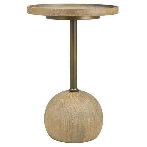 Cameron Modern Natural Teak Bronze Metal Round Pedestal Side Table | Kathy Kuo Home