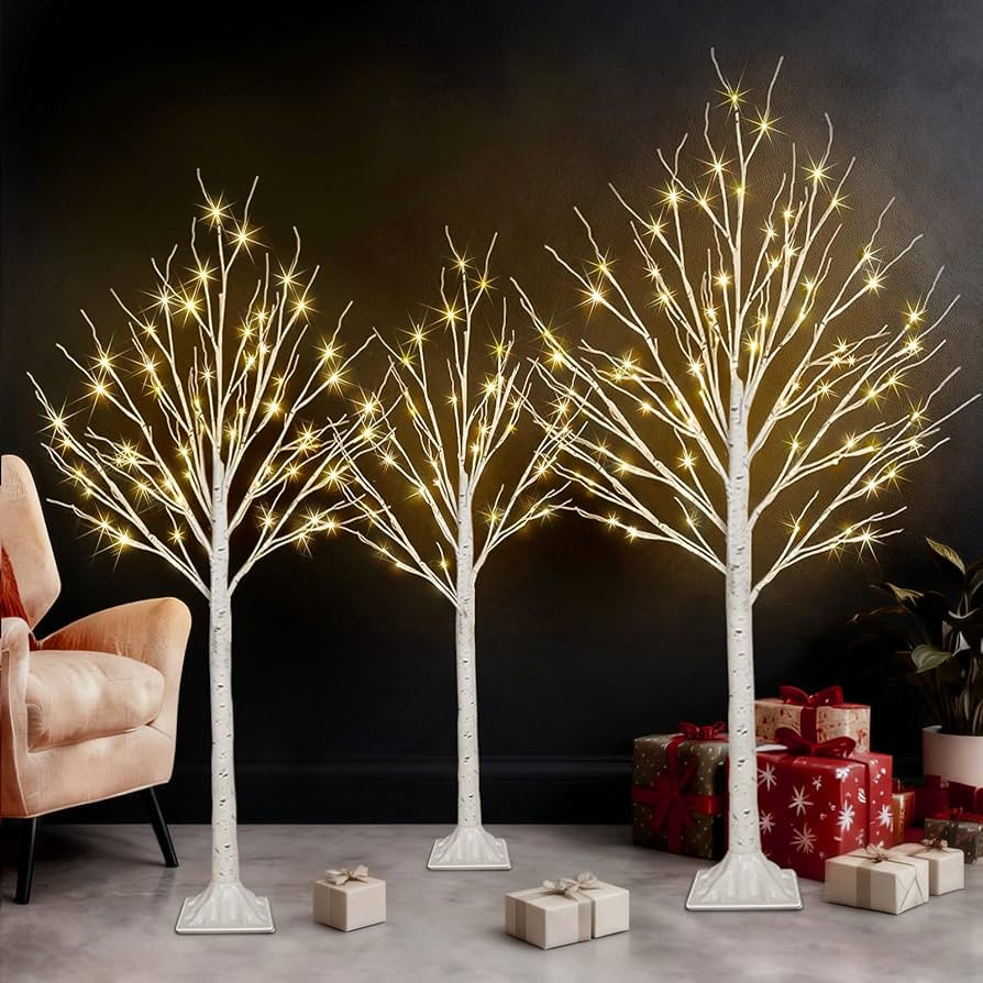 Set of 3 Lighted Birch Tree 4FT 5FT and 6FT, Higher Size, Timer Function Birch Christmas Tree wit... | Amazon (US)