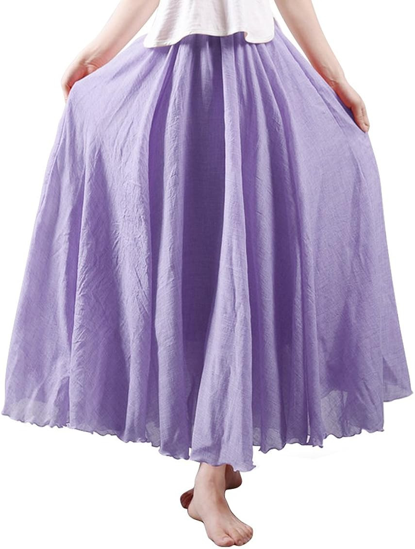 OCHENTA Women's Elastic Waist Flowing Bohemian Cotton Long Maxi Skirt for Summer Beach Holiday | Amazon (US)