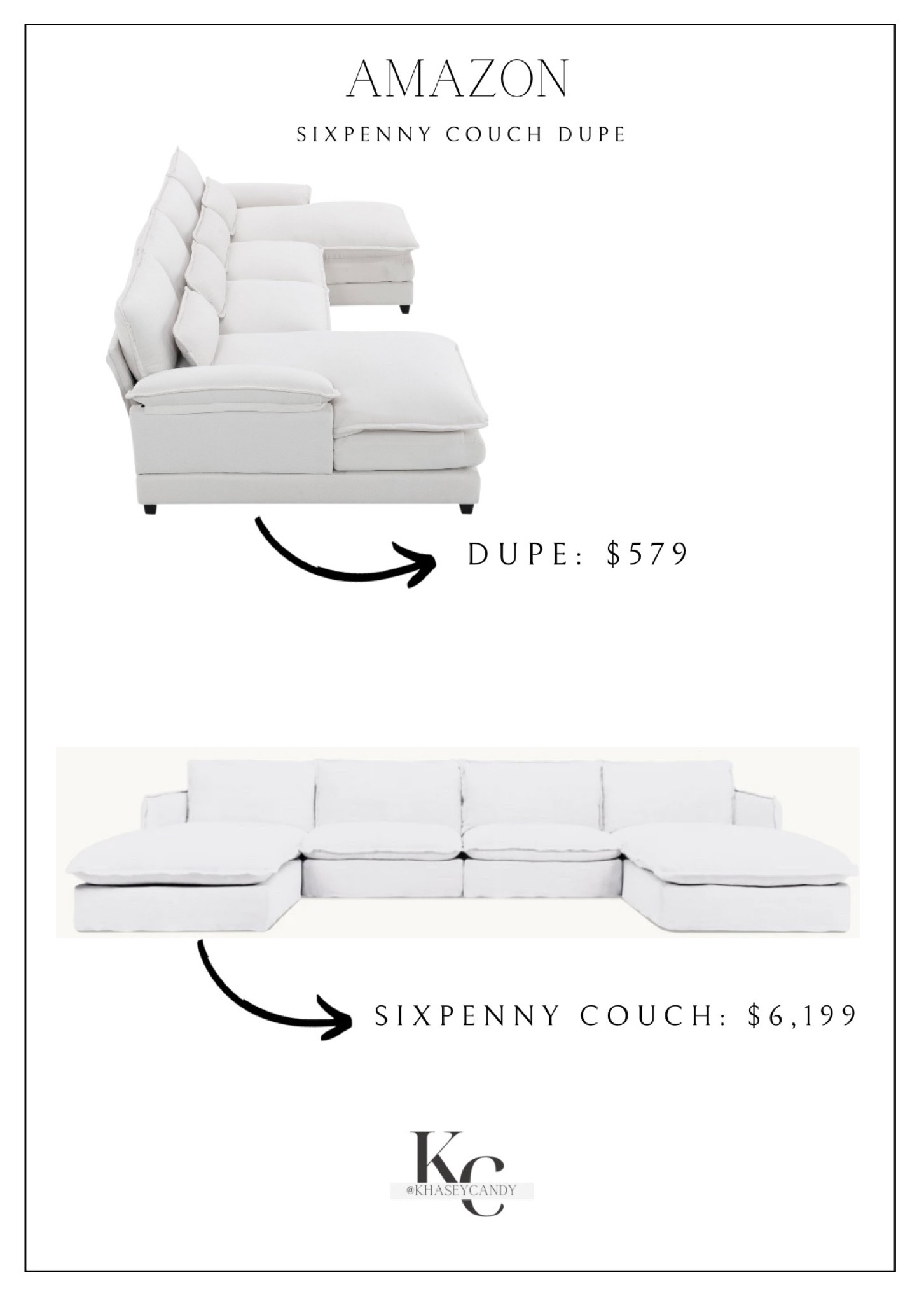 Sixpenny Neva couch dupe from Amazon! Has the same beautiful seam detailing as the Sixpenny couch! The dupe is so comfy, soft, and is firm enough to be nicely supportive. The seats are deep too! 






Sofa dupe, couch dupe, sixpenny couch dupe, sixpenny sofa dupe, white sectional sofa, white sectional couch, cozy sofa, cozy couch, u-shape sofa, u-shape couchh

#LTKhome