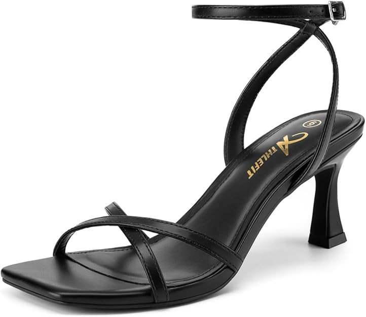 Amazon.com | Athlefit Kitten Heels for Women Square Open Toe Strappy Heeled Sandals Ankle Strap D... | Amazon (US)