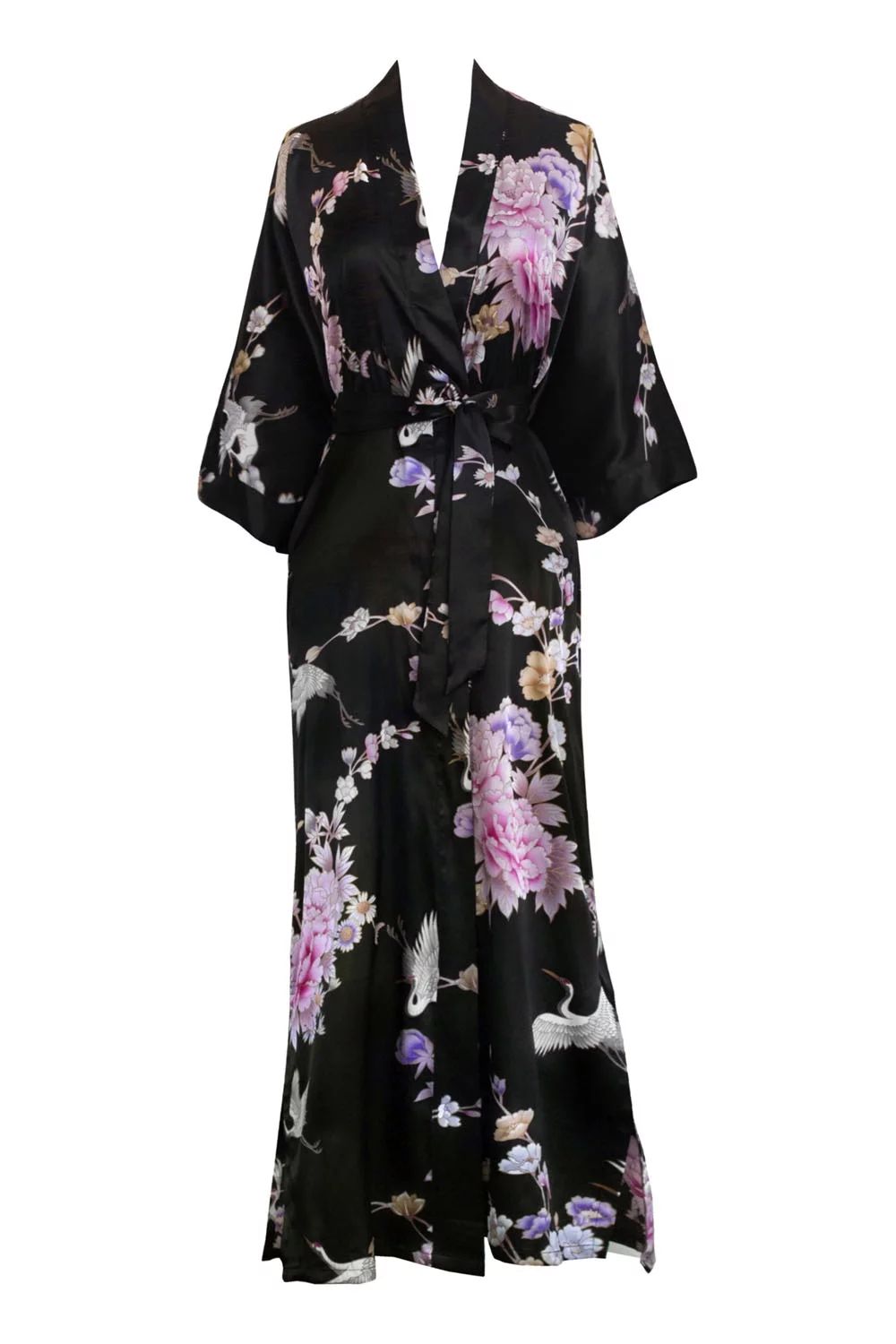 KIM+ONO Long Kimonos Satin Robe for Women, Silk Robe, Womens Kimono Robes - Floral - Chrysanthemu... | Walmart (US)