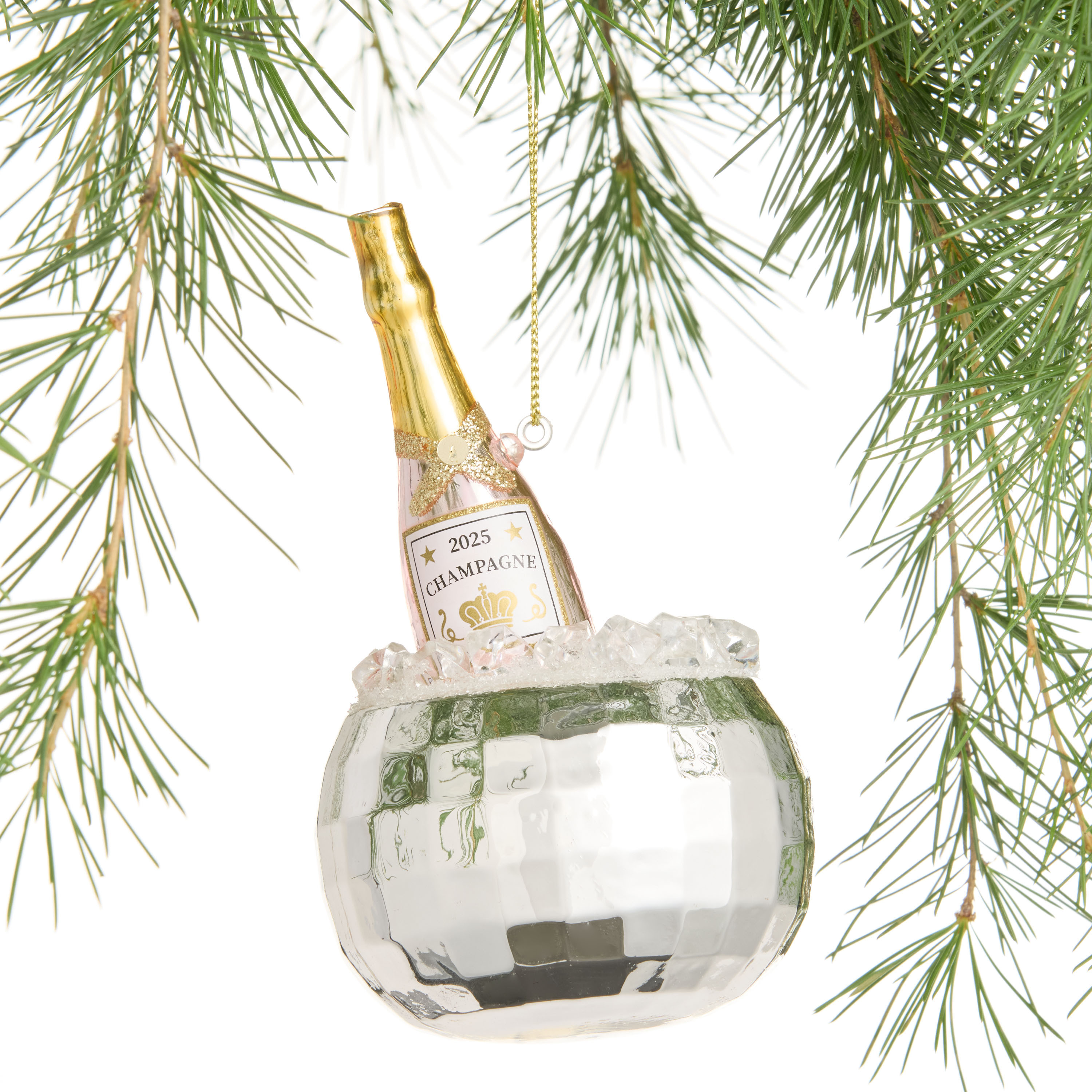 2025 Glass Champagne Disco Bucket Ornament | World Market