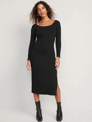 Fitted Long-Sleeve Rib-Knit Midi Dress for Women | Old Navy (US)