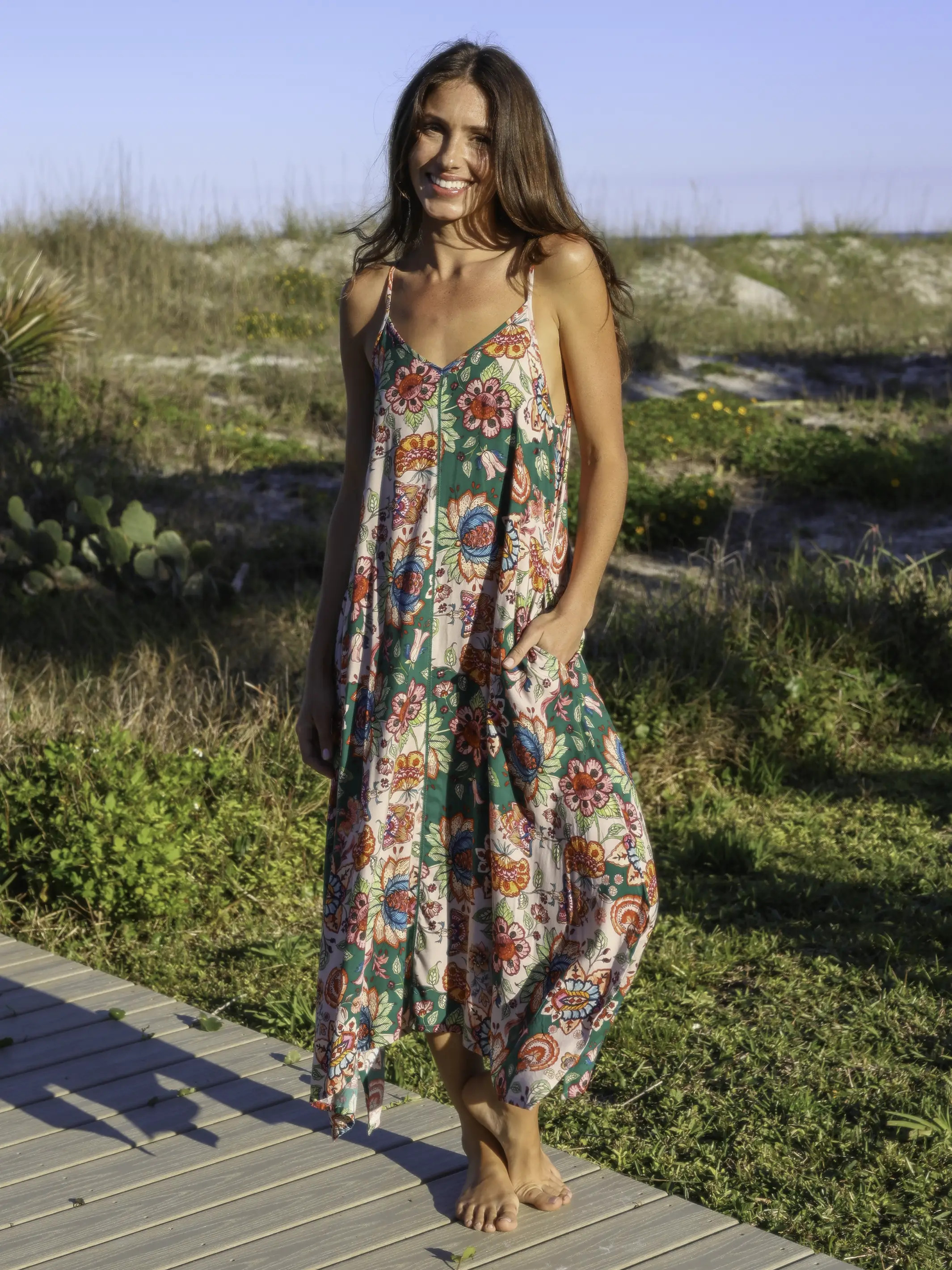 Katrina Midi Slip Dress - Multicolored Flung Floral | Natural Life