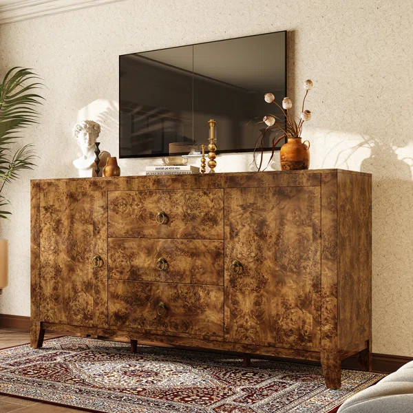 Dorne 60" Modern High Gloss Burl Sideboard with Adjustable Shelves | Wayfair North America