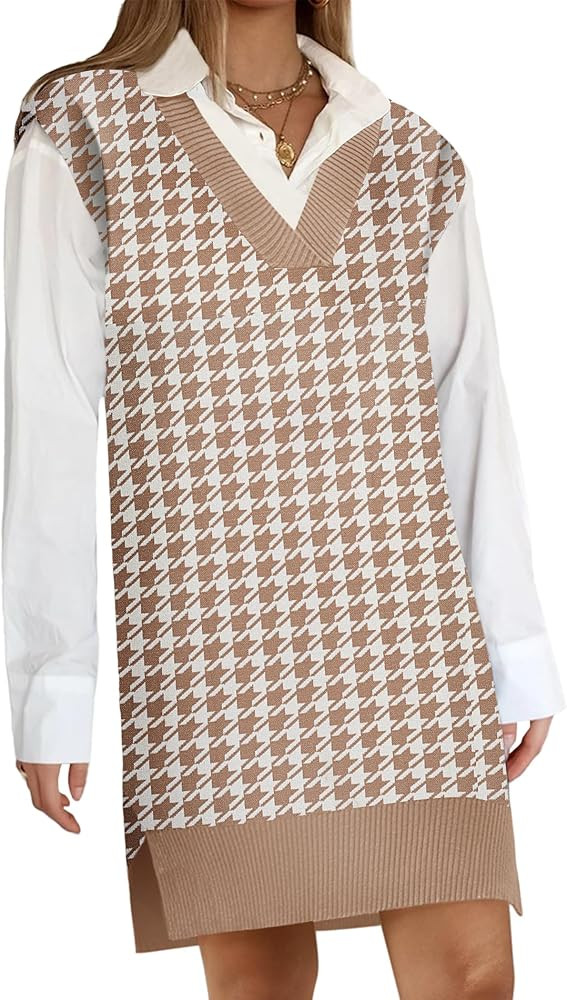 Zeagoo Women's V Neck Sweater Vest Dress Oversized Sleeveless Casual Pullover Sweater Fall Winter... | Amazon (US)