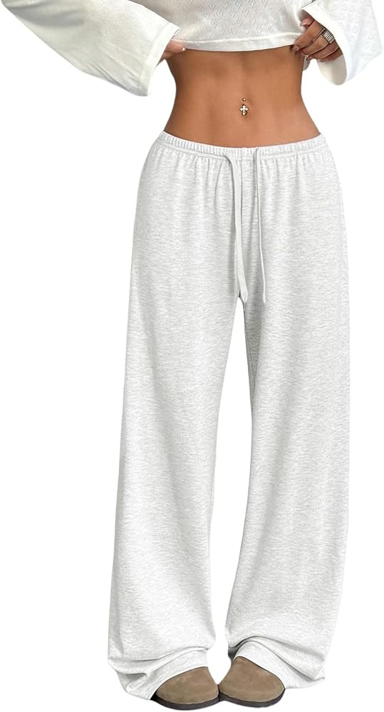 Women's Drawstring Waist Straight Streetwear Wide Leg Sweatpants Casual Loose Baggy Workout Long ... | Amazon (US)