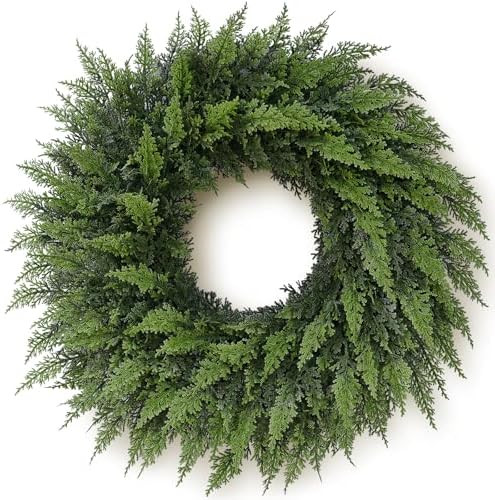 24" Real Touch Cedar Wreath for Front Door, Artificial Christmas Wreaths Faux Cedar Green Fake Pi... | Amazon (US)