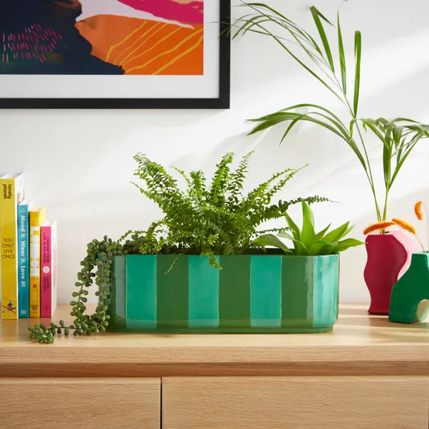 Elements Striped Ceramic Windowsill Plant Pot | Dunelm (migrated)